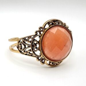 Studio Barse Natural Peach Aventurine Golden Bronze Southwestern Cuff Bracelet